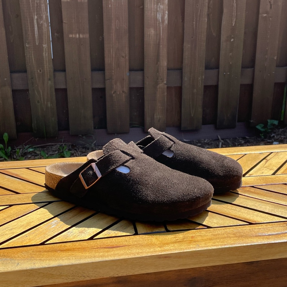 Birkenstock Boston Mule Brown Suede Size 42